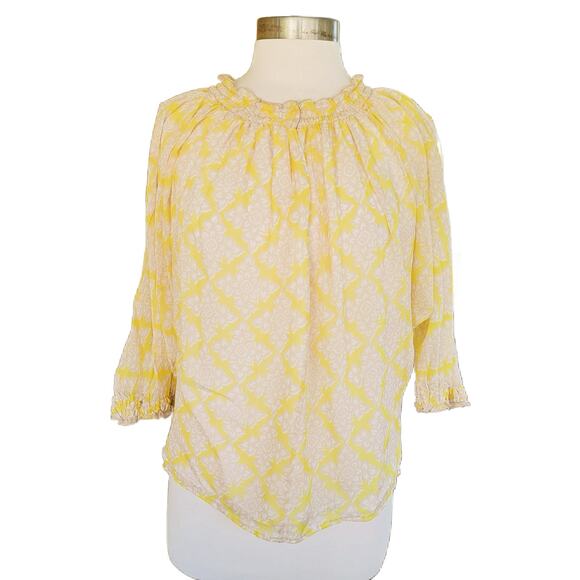 Diane Von Furstenberg Bryn Silk Chiffon Blouse Size 2 Yellow Beige Flowy Top - Picture 13 of 13